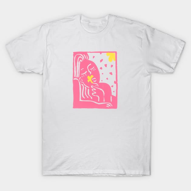 Dawn of Spring - pink flower girl T-Shirt by Ayelet Raziel Art